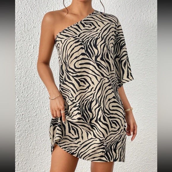 Boho Zebra stripes one shoulder mini dress - Picture 1 of 1
